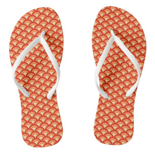 Art Deco Wave Pattern, Mandarin Orange Flip Flops