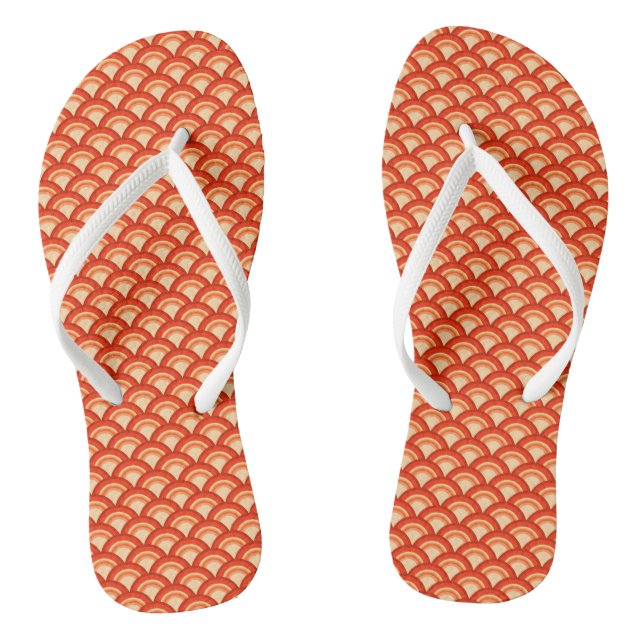Art Deco Wave Pattern, Mandarin Orange Flip Flops (Footbed)