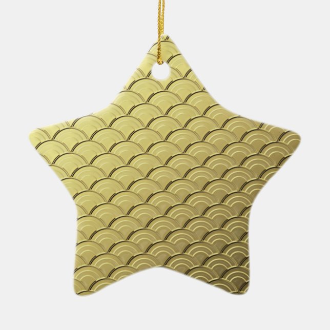 Art Deco wave pattern - metallic gold coloured Ceramic Tree Decoration (Front)
