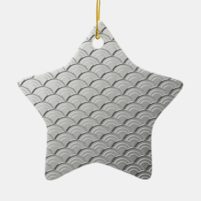 Art Deco wave pattern - metallic silver coloured Ceramic Tree Decoration (Front)