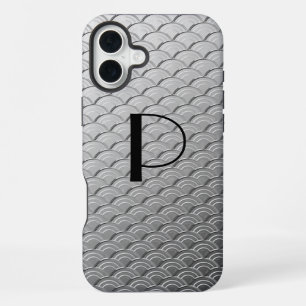 Art Deco wave pattern - metallic silver iPhone 16 Plus Case