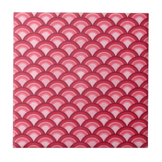 Art Deco wave pattern - red and fuchsia Tile