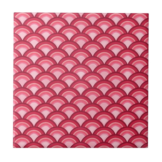 Art Deco wave pattern - red and fuchsia Tile (Front)