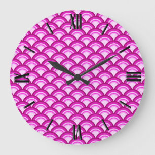 Art Deco wave pattern - shades of orchid Large Clock