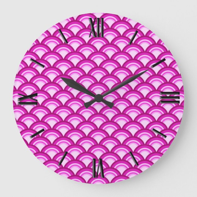 Art Deco wave pattern - shades of orchid Large Clock (Front)