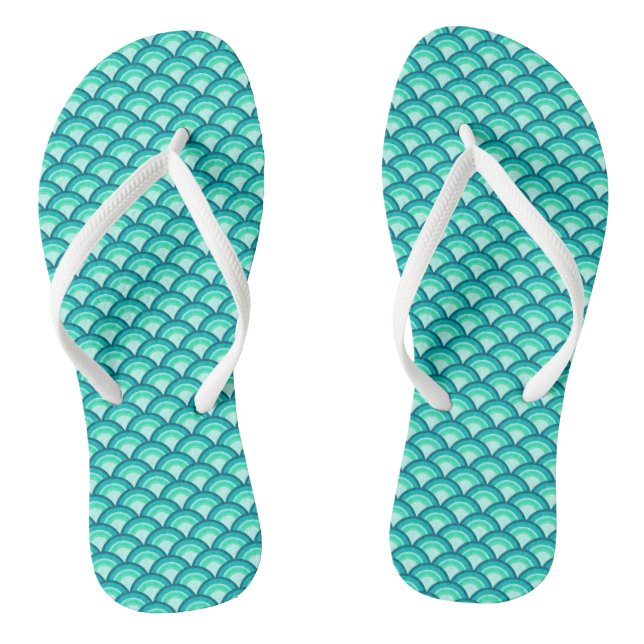 Art Deco Wave Pattern, Shades of Turquoise Flip Flops (Footbed)