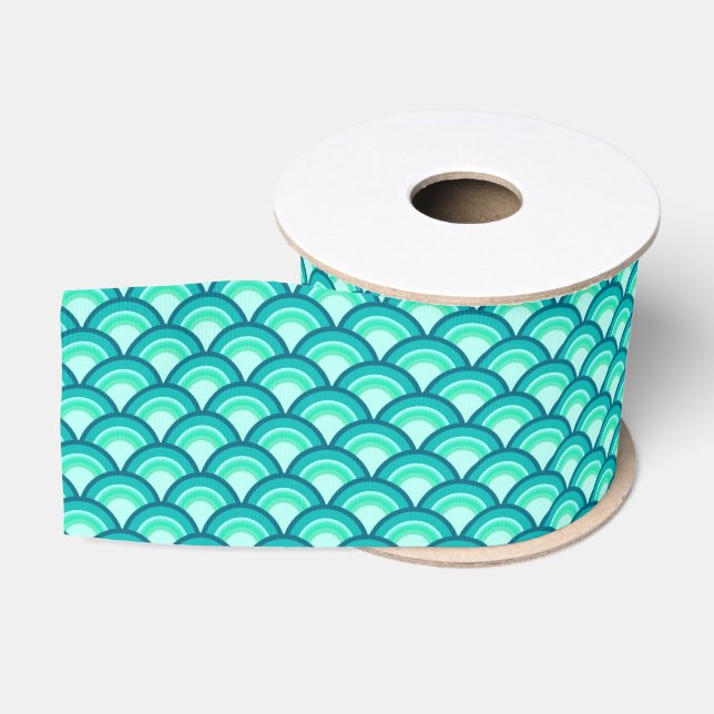 Art Deco wave pattern - shades of turquoise Grosgrain Ribbon (Spool)