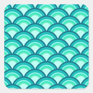 Art Deco wave pattern - shades of turquoise Square Sticker
