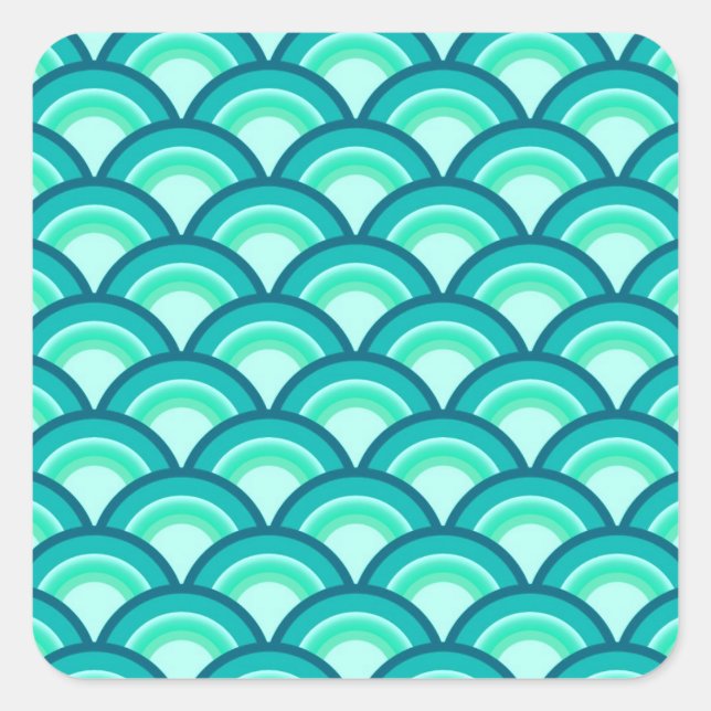Art Deco wave pattern - shades of turquoise Square Sticker (Front)