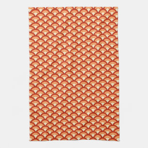 Art Deco wave pattern - tangerine orange Tea Towel