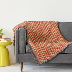Art Deco wave pattern - tangerine orange Throw Blanket
