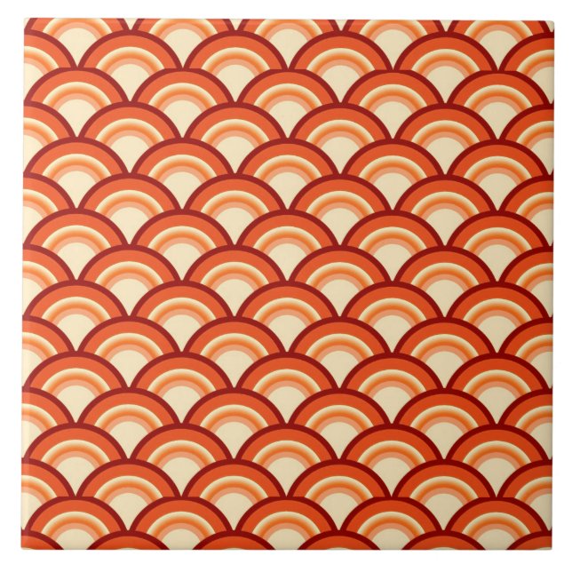 Art Deco wave pattern - tangerine orange Tile (Front)