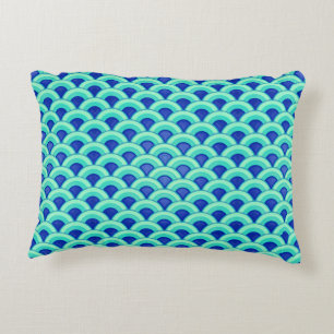 Art Deco wave pattern - turquoise and cobalt Decorative Cushion