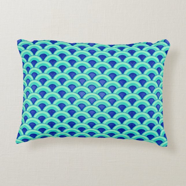 Art Deco wave pattern - turquoise and cobalt Decorative Cushion (Back)