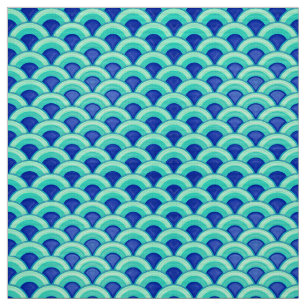 Art Deco wave pattern - turquoise and cobalt Fabric