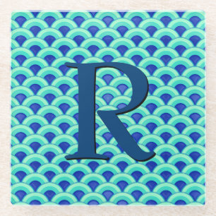 Art Deco wave pattern - turquoise and cobalt Glass Coaster