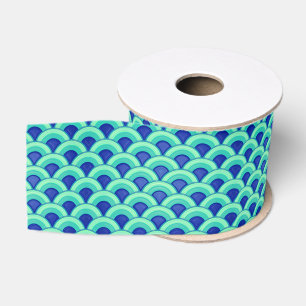 Art Deco wave pattern - turquoise and cobalt Grosgrain Ribbon