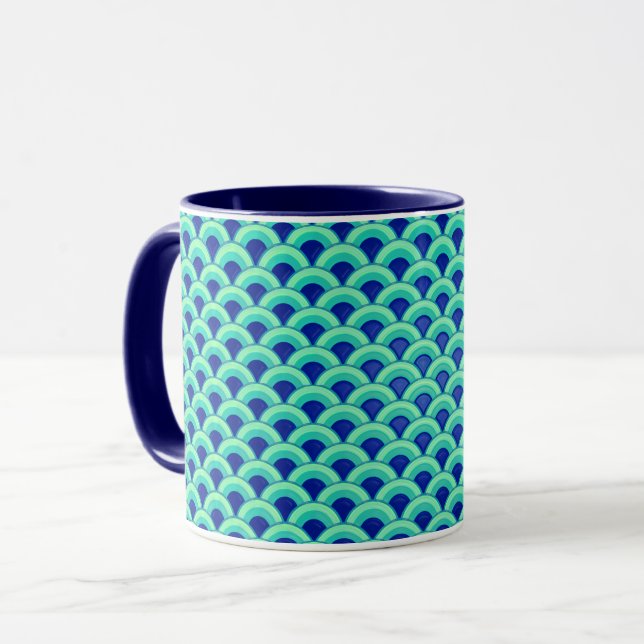 Art Deco wave pattern - turquoise and cobalt Mug (Front Left)