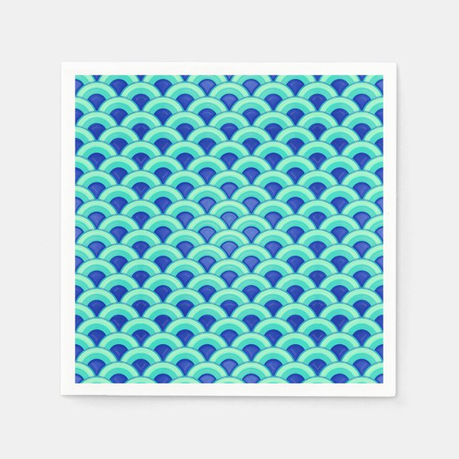 Art Deco wave pattern - turquoise and cobalt Napkin (Front)