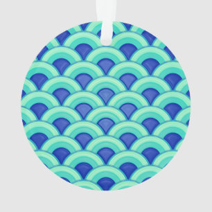 Art Deco wave pattern - turquoise and cobalt Ornament