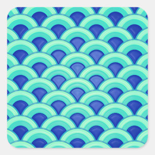 Art Deco wave pattern - turquoise and cobalt Square Sticker