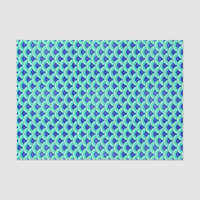 Art Deco wave pattern - turquoise and cobalt Tissue Paper (Front)