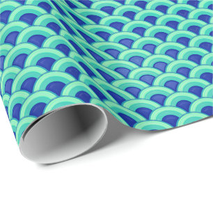 Art Deco wave pattern - turquoise and cobalt Wrapping Paper