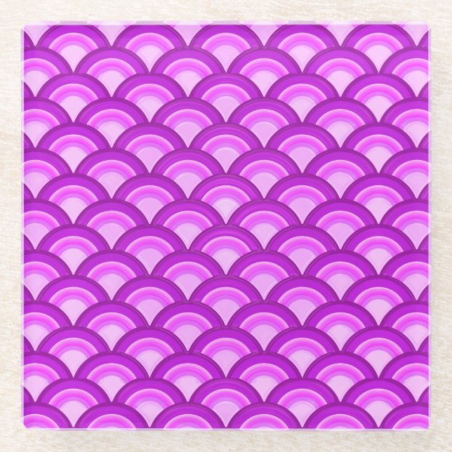 Art Deco wave pattern - violet and orchid Glass Coaster (Front)
