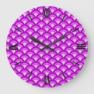Art Deco wave pattern - violet and orchid Large Clock