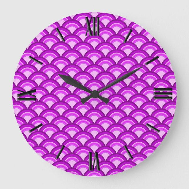 Art Deco wave pattern - violet and orchid Large Clock (Front)
