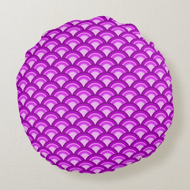Art Deco wave pattern - violet and orchid Round Cushion (Back)