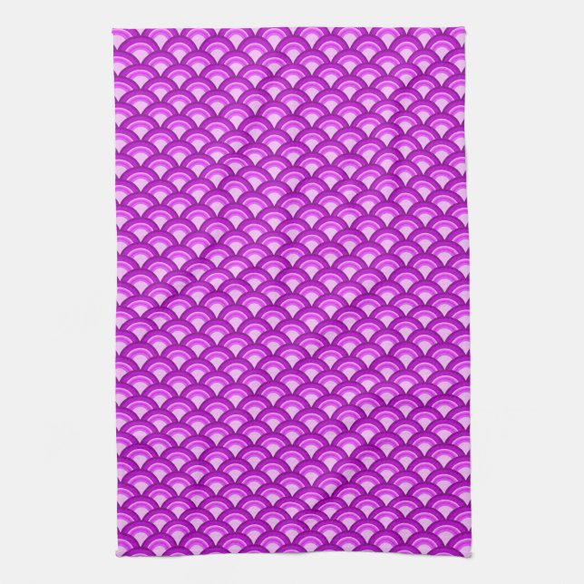 Art Deco wave pattern - violet and orchid Tea Towel (Vertical)