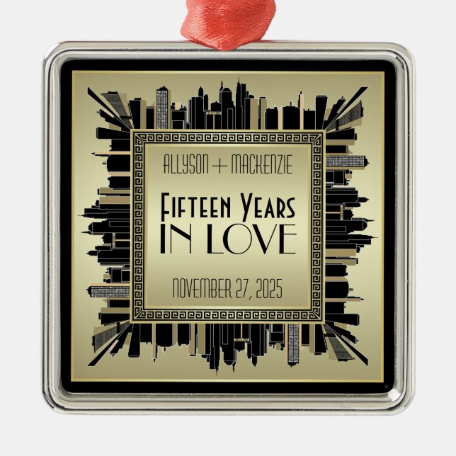 Art Deco Wedding Anniversary Champagne Gold Gatsby Metal Tree Decoration (Front)