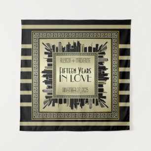 Art Deco Wedding Anniversary Champagne Gold Gatsby Tapestry