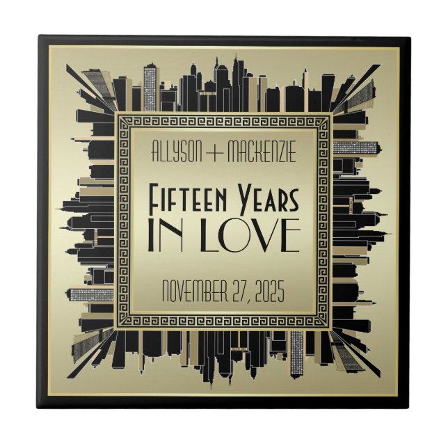 Art Deco Wedding Anniversary Champagne Gold Gatsby Tile (Front)