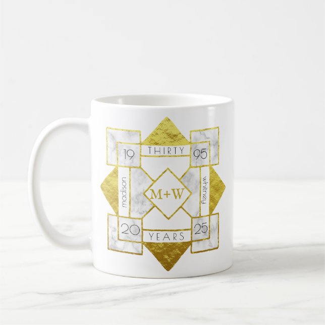 Art Deco Wedding Anniversary Marble Gold Foil Glam Coffee Mug (Left)