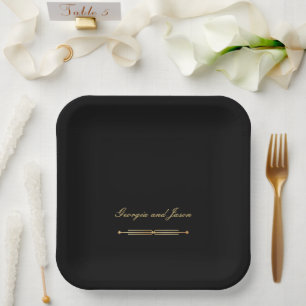 Art deco wedding black and gold paper plates