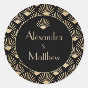 Art Deco Wedding Black Gold Roaring Twenties Classic Round Sticker