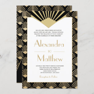 Art Deco Wedding Black Gold Roaring Twenties Invitation