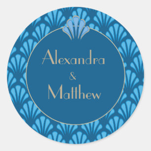 Art Deco Wedding Blue Roaring Twenties Vintage Classic Round Sticker