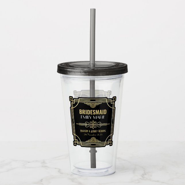 Art Deco Wedding Bridesmaid Gold Black Favour 1920 Acrylic Tumbler (Front)