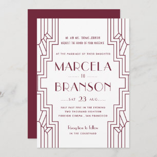 Art Deco Wedding Burgundy Invitation