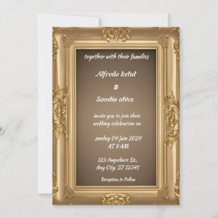 Art Deco Wedding Diamond biege and Gold Foil   Invitation