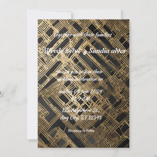 Art Deco Wedding Diamond black and Gold Foil  Invitation