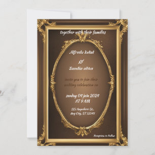 Art Deco Wedding Diamond brown and Gold Foil    Invitation