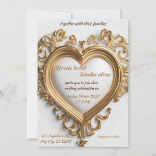 Art Deco Wedding Diamond white and Gold Foil   Inv Invitation