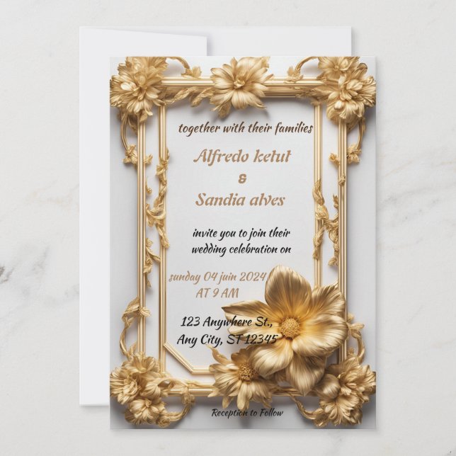 Art Deco Wedding Diamond white and Gold Foil   Invitation (Front)