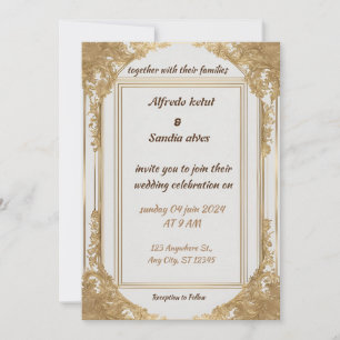 Art Deco Wedding Diamond white and Gold Foil   Invitation