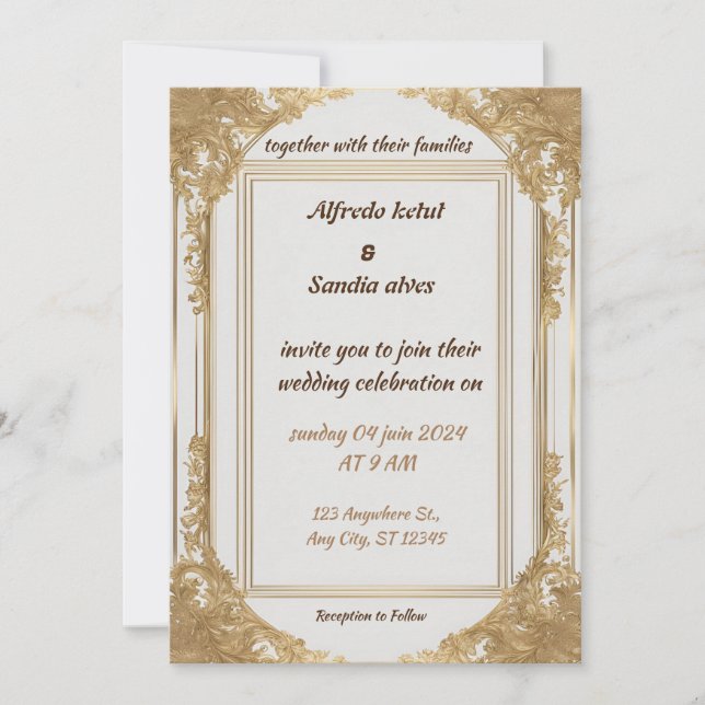 Art Deco Wedding Diamond white and Gold Foil   Invitation (Front)
