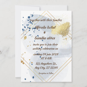 Art Deco Wedding Diamond white and Gold Foil  Invitation